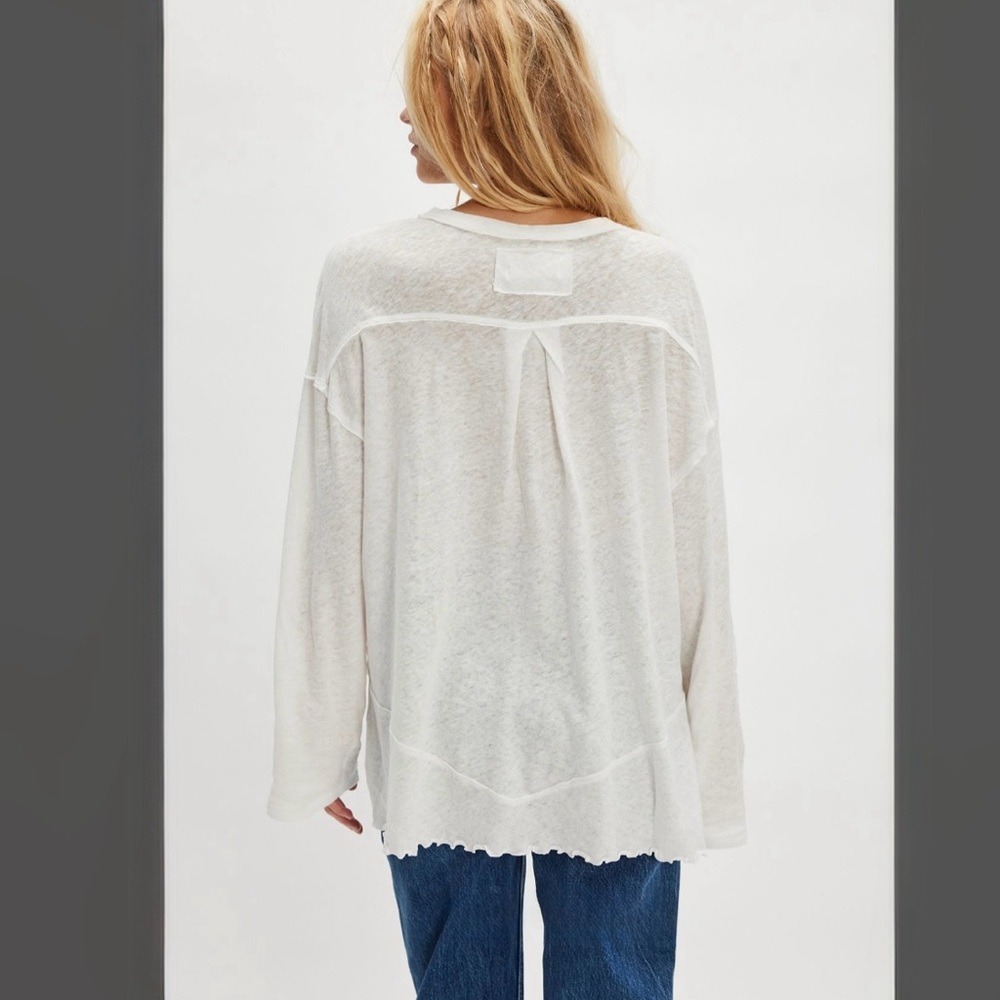 We The Free Cotton Linen Henley Long Sleeve Tee medium ivory white new - Picture 2 of 11